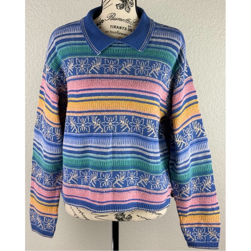 Lizwear Vintage 80s Women’s Multi-Color Striped Women's Sweater, size Large